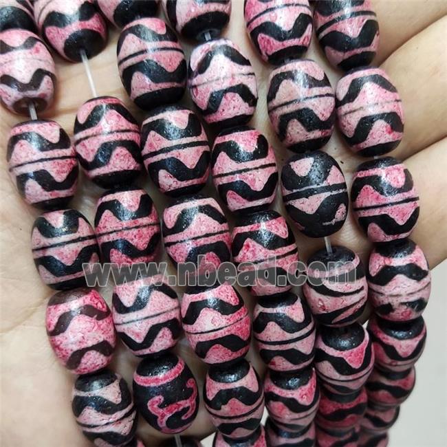 Tibetan Style Barrel Beads Wave Pink Black