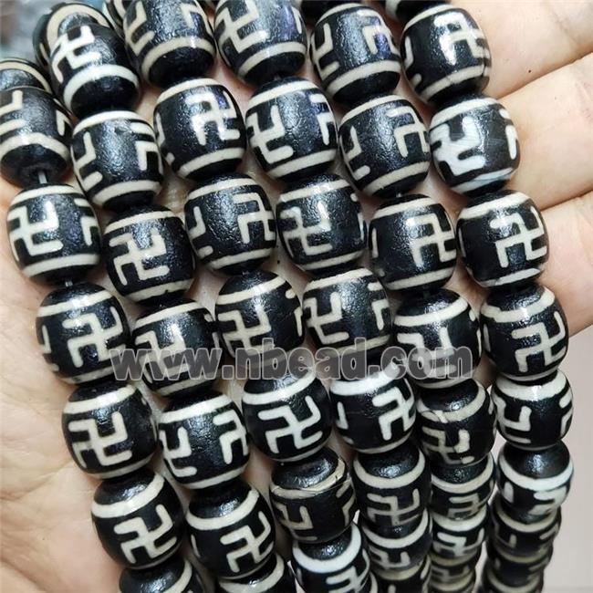 Tibetan Style Agate Buddhist Beads Barrel Black
