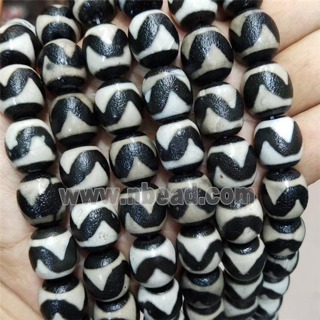 Tibetan Agate Barrel Beads Wave White Black