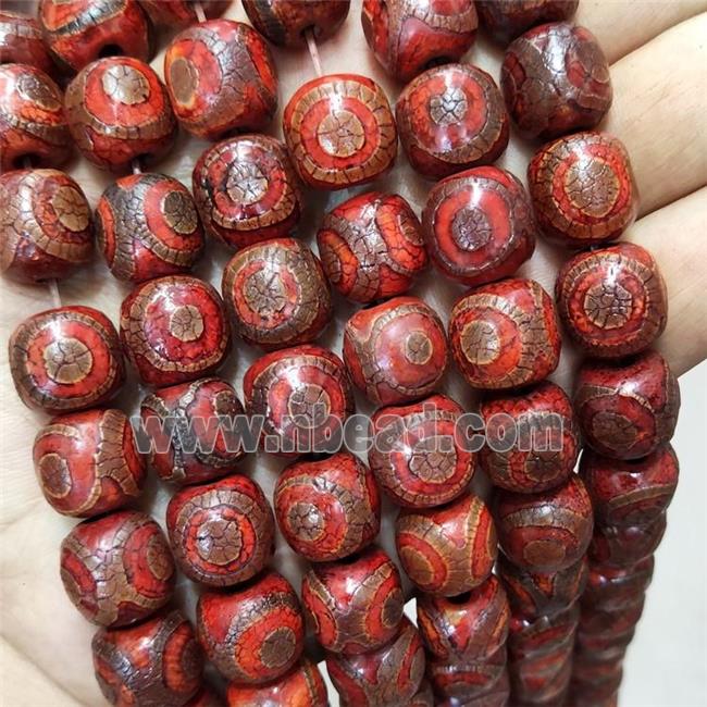 Tibetan Agate Barrel Beads Evil Eye Red
