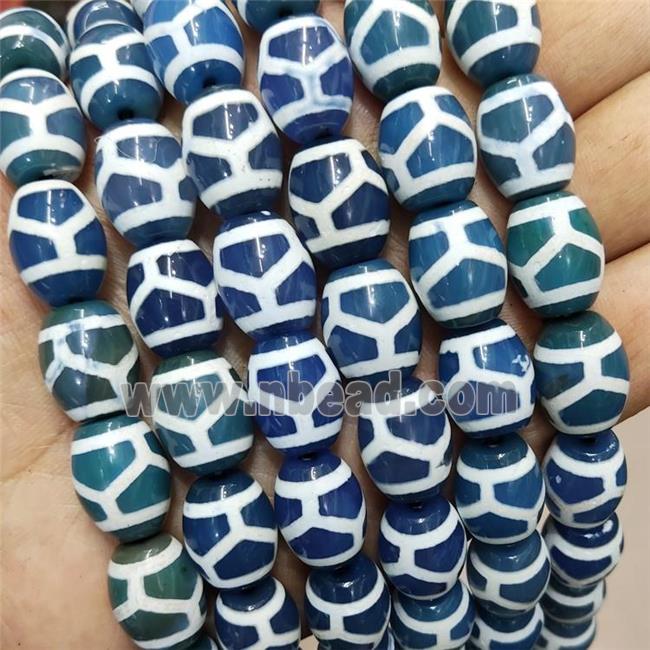 Tibetan Style Agate Barrel Beads Turtleback Blue