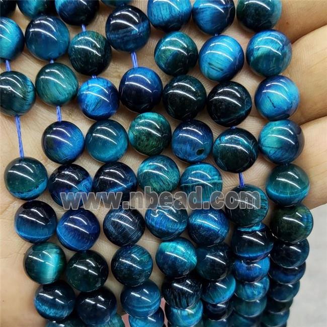 Natural Tiger Eye Stone Beads Blue Dye Smooth Round