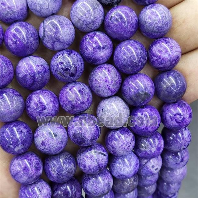Natural Agate Beads Purple Dye Smooth Round
