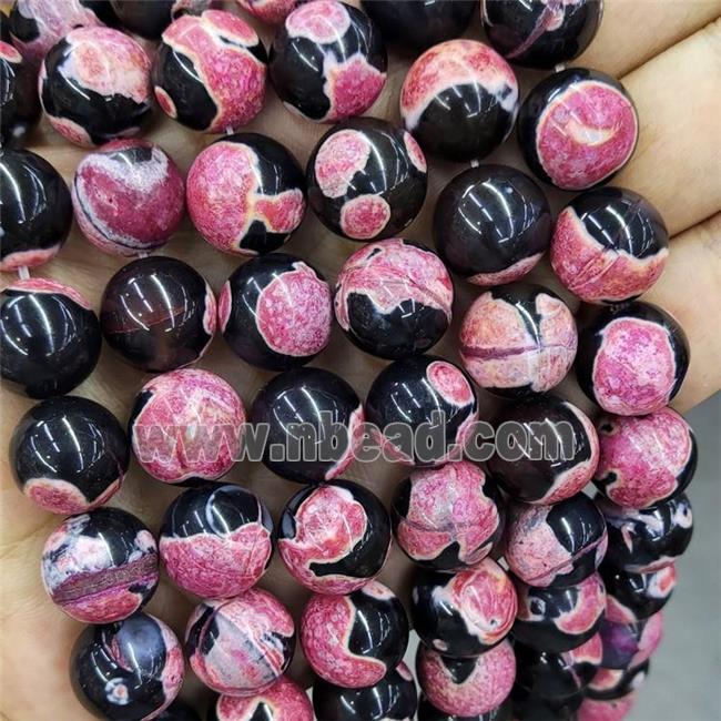 Natural Agate Beads Fired Black Pink Dye Smooth Round
