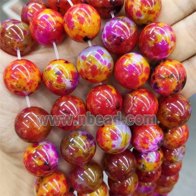 Natural Agate Beads Orange Dye Smooth Round