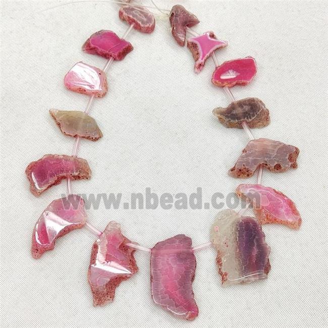 Natural Agate Slice Beads Pink Dye Topdrilled Freeform Graduated