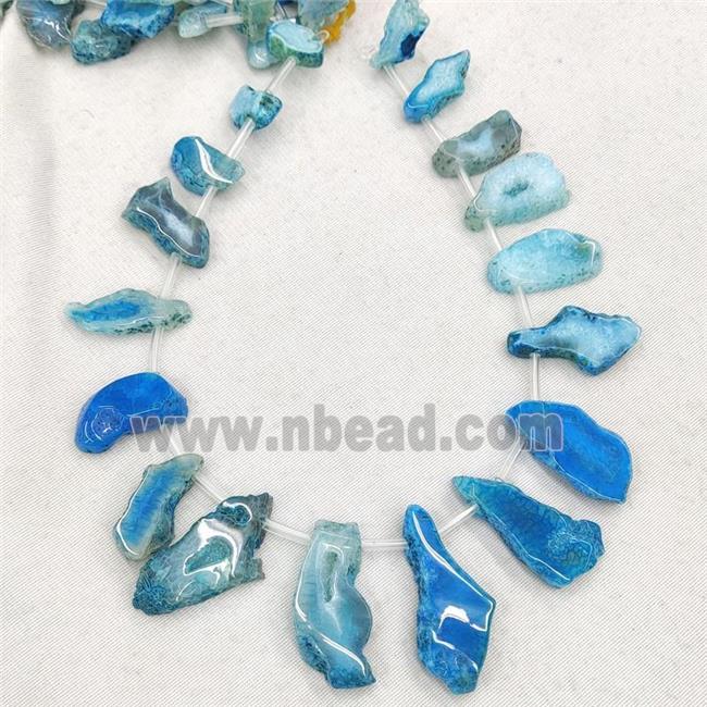 Natural Agate Slice Beads Blue Dye Topdrilled Freeform Graduated