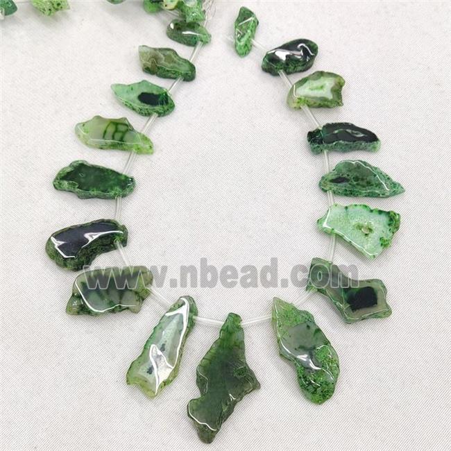 Natural Agate Slice Beads Green Dye Topdrilled Freeform Graduated