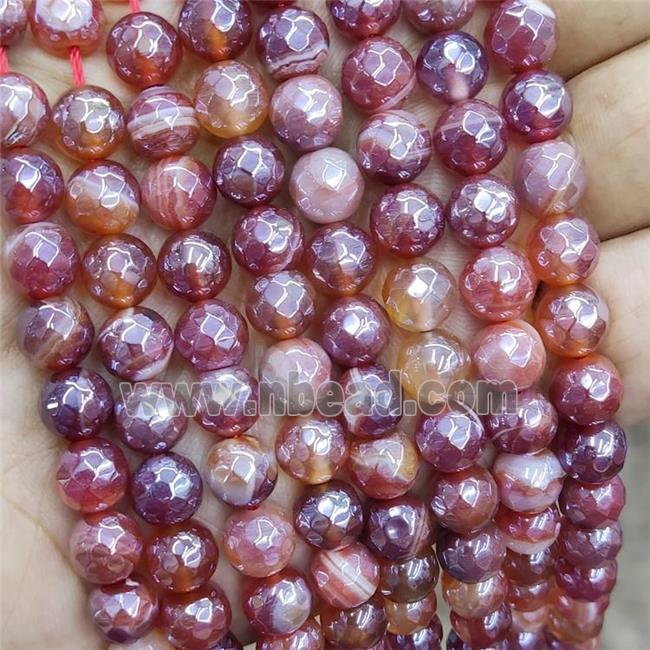 Red Stripe Agate Beads Bands Faceted Round Electroplated