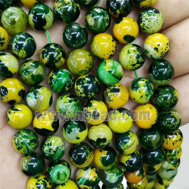 Natural Agate Beads Yellow Green Dye Smooth Round