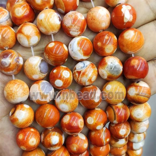 Natural Fire Agate Beads Orange Dye Smooth Round