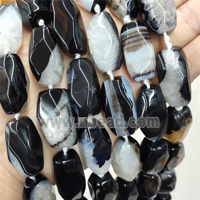 Natural Agate Druzy Barrel Beads Black Faceted