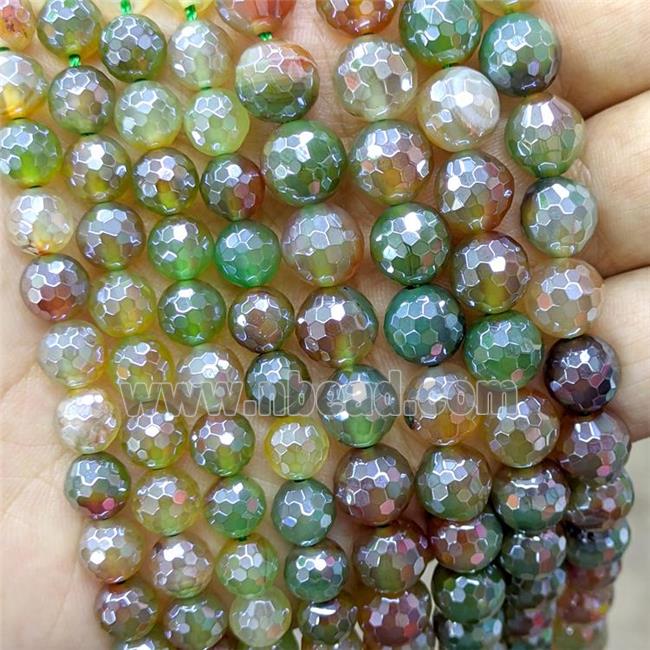 Natural Agate Beads Green Red Dye Faceted Round Electroplated