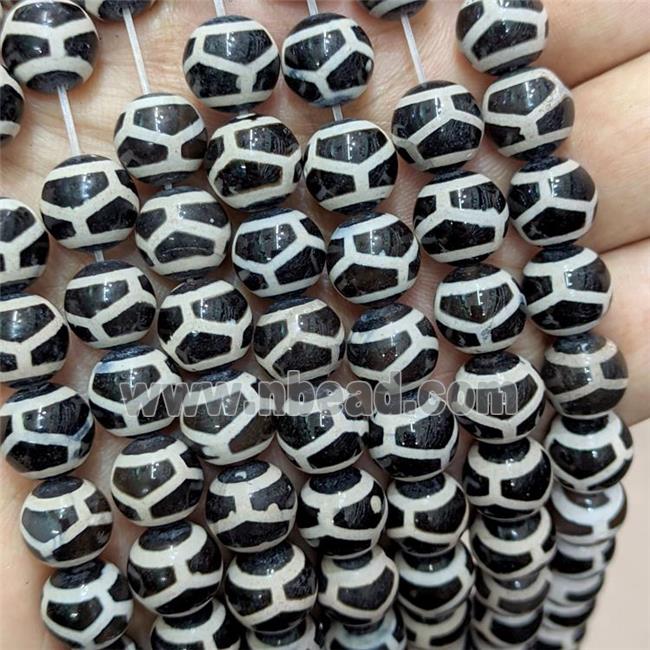 Tibetan Agate Beads Black Smooth Round Tortoise