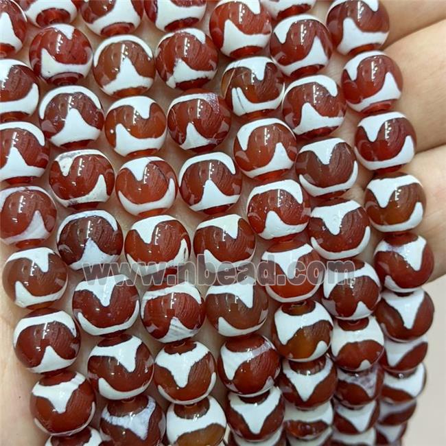 Tibetan Agate Beads Red Smooth Round Wave