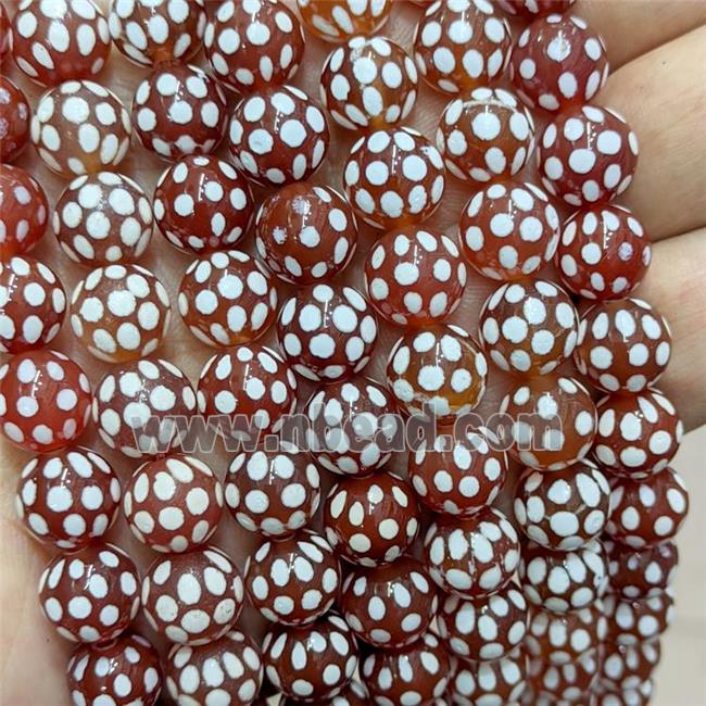 Tibetan Agate Beads Red Smooth Round Spot