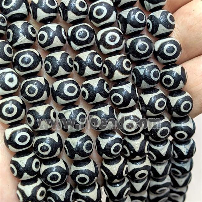 Tibetan Agate Beads Black Round Evil Eye