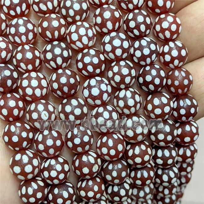 Tibetan Agate Beads Red Round Spot