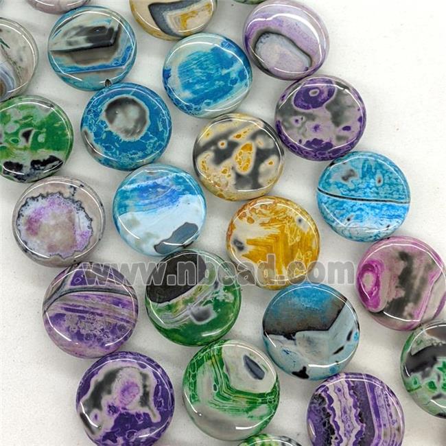 Natural Agate Coin Beads Mixed Color Dye