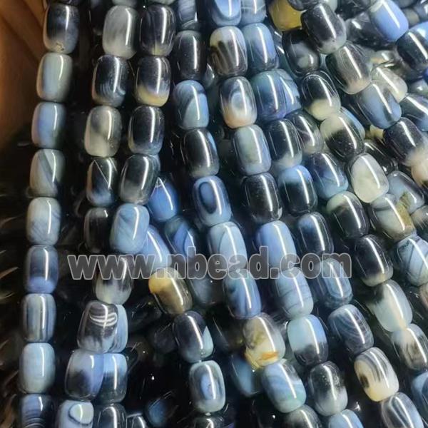 Natural Agate Barrel Beads Black Blue Dye