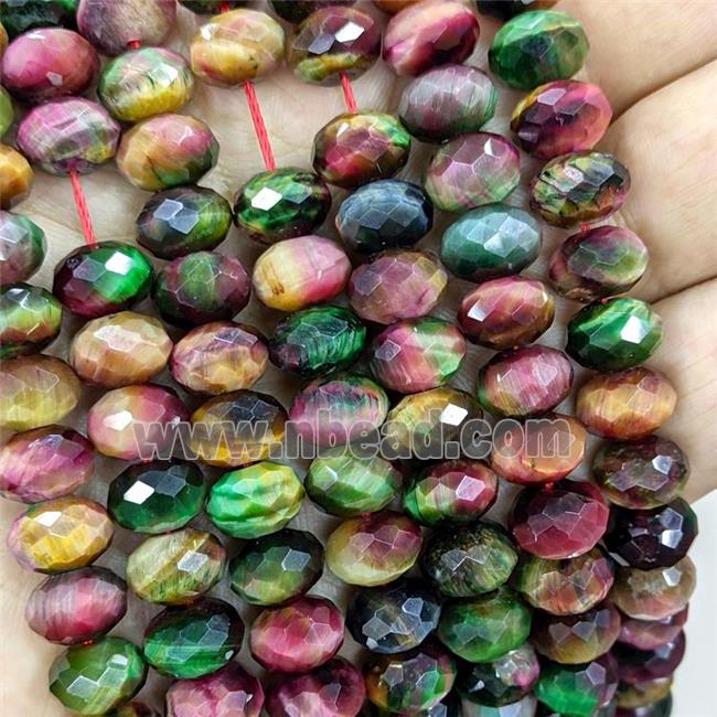 Natural Tiger Eye Stone Beads Faceted Rondelle Multicolor Dye