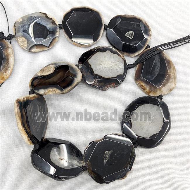Natural Agate Beads Slice Freeform Faceted Black Dye