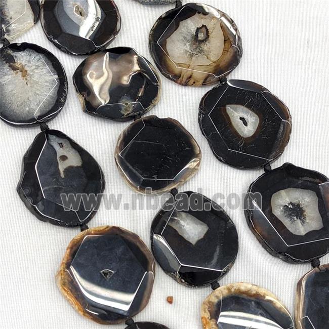 Natural Agate Beads Slice Freeform Faceted Black Dye