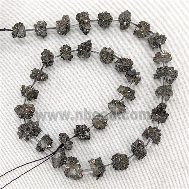 Natural Druzy Quartz Cluster Beads Black Electroplated