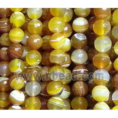 yellow stripe Agate Stone beads, faceted round
