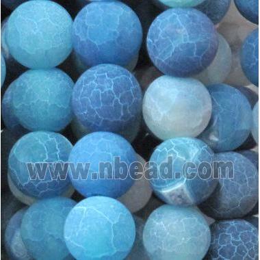 round frosted blue crackle agate beads