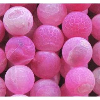 round frosted hotpink crackle agate beads
