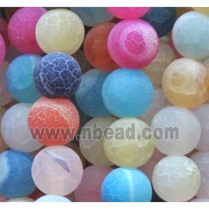 round frosted crackle agate beads, mixed color