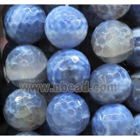 dragon veins agate beads, faceted round, blue