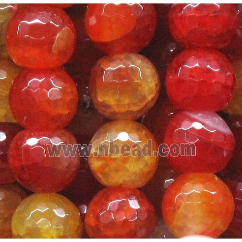 veins agate beads, faceted round, red