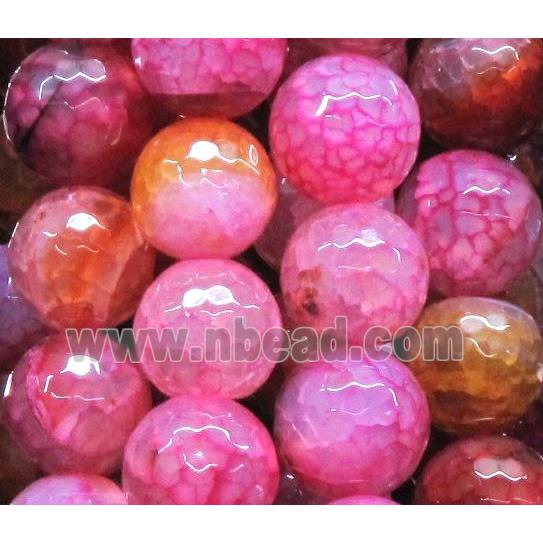 dragon veins agate beads, faceted round, hot-pink