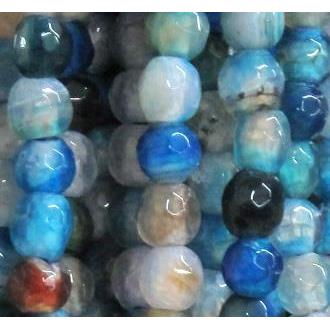 tiny agate beads, faceted round, blue