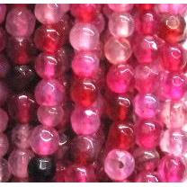 agate beads, faceted round, hot-pink