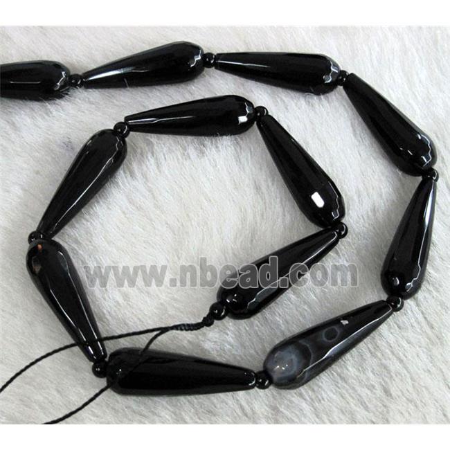 black agate beads, faceted 3D-teardrop
