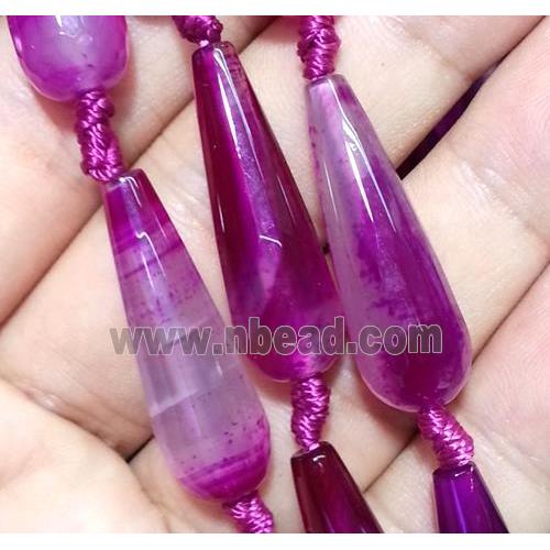 agate beads, faceted teardrop, hot-pink