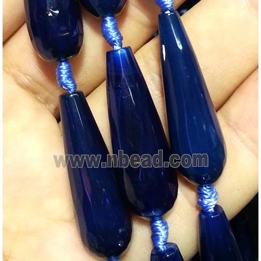 dark-blue agate beads, faceted teardrop