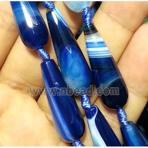 blue agate beads, faceted teardrop