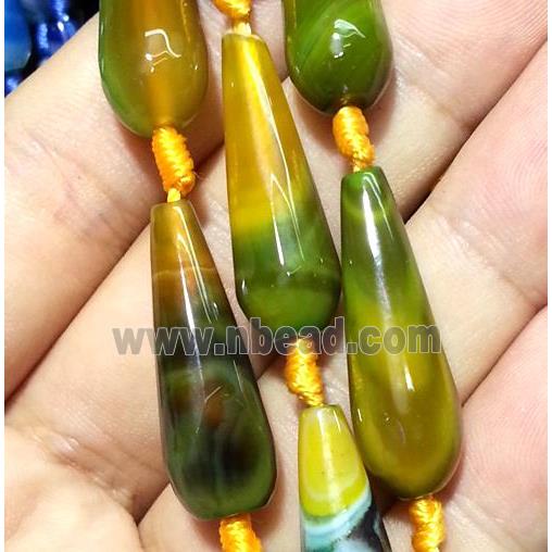 olive agate beads, faceted teardrop