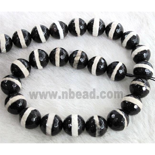 tibetan style agate beads, faceted round, black