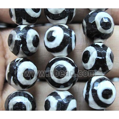 Tibet Agate stone beads, faceted round, evil eye