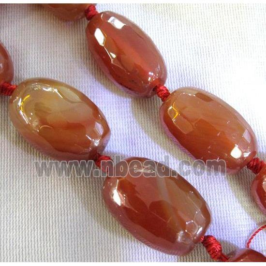 red agate beads, faceted barrel