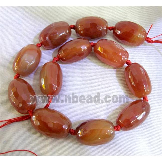 red agate beads, faceted barrel
