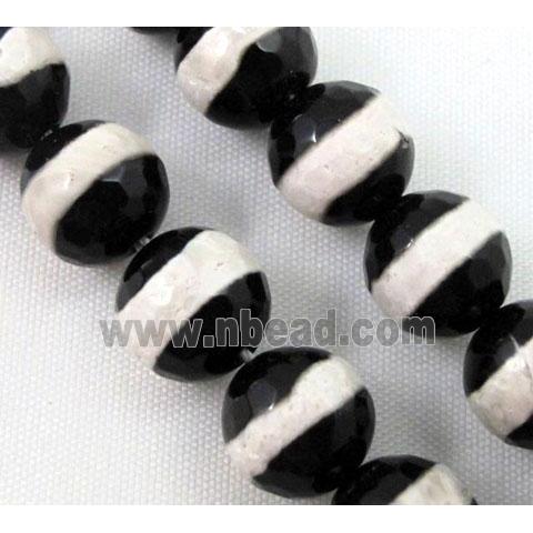 Tibet agate beads, black, faceted round, line
