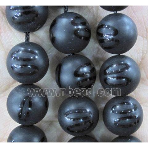 black onyx agate beads, matte, round