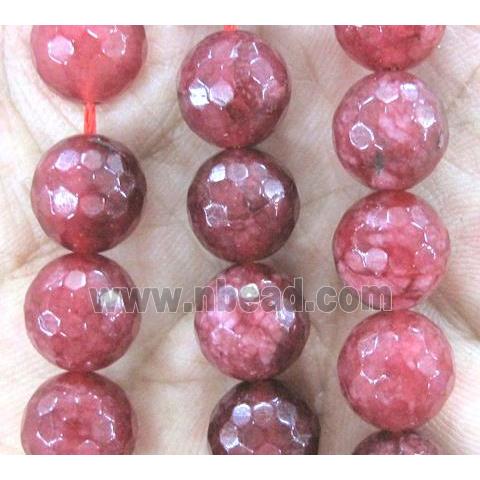 agate bead, faceted round, red