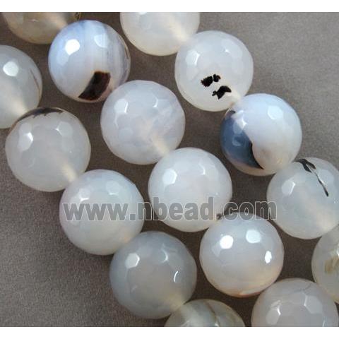 faceted round Heihua Agate beads, white